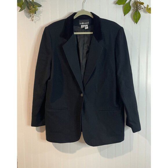 Sag Harbor Womens Black Wool Blazer Size 14 Velvet Collar Lining - Picture 1 of 13